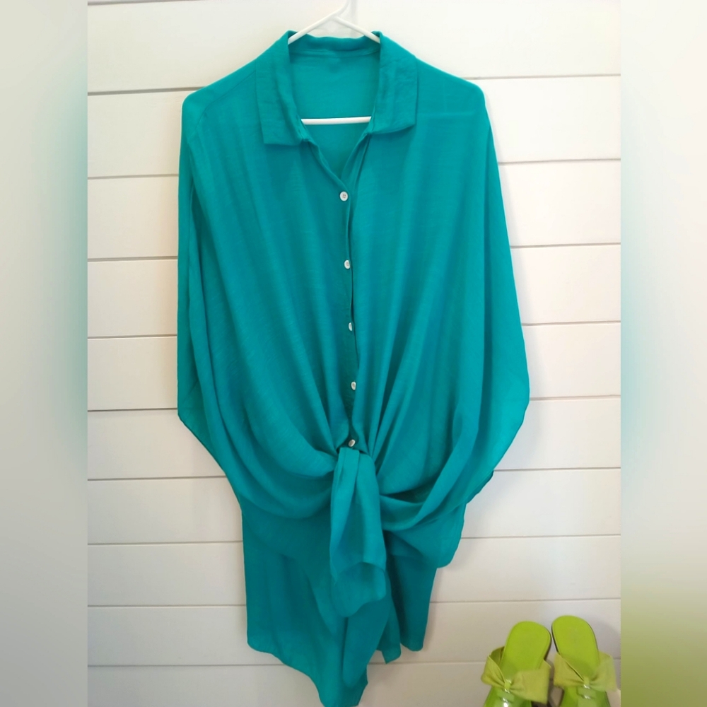 Semi sheer swimsuit coverup, shirt dress, one size